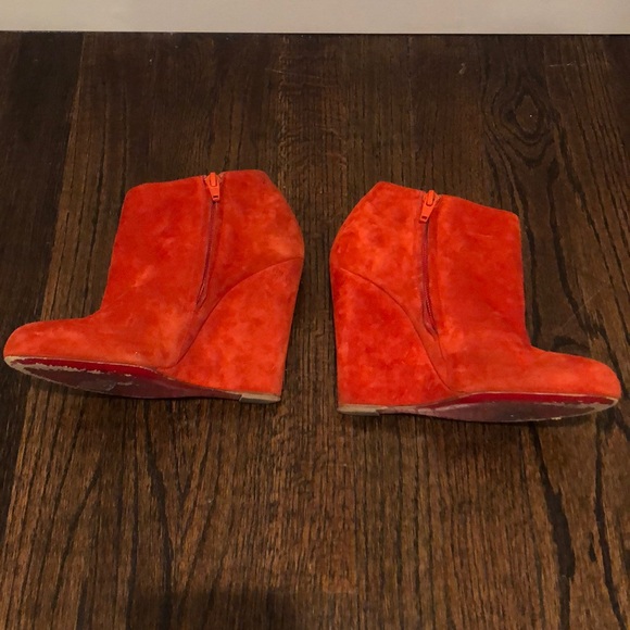Christian Louboutin Red/Orange Suede Wedge Bootie - Picture 4 of 8